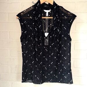 Rebecca Taylor blouse sleeveless silk nylon blend floral NeW cottage core sz 2